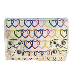 XOXO y2k Wallet Rainbow Heart Print‎ Silver Hardware Accents Feminine Grunge